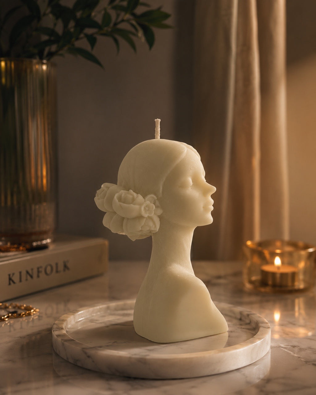 Flora Bust Candle — Beeswax